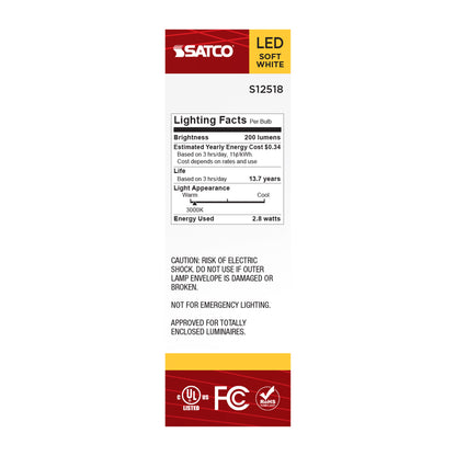 image of 2.8 Watt T6 LED - Candelabra Base - Clear - 3000K CCT - 120 Volt