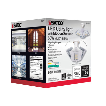 image of 60 Watt LED Motion Sensor Utility Light 4000K - Medium base - Adjustable Beam Angle - 100-277 Volt