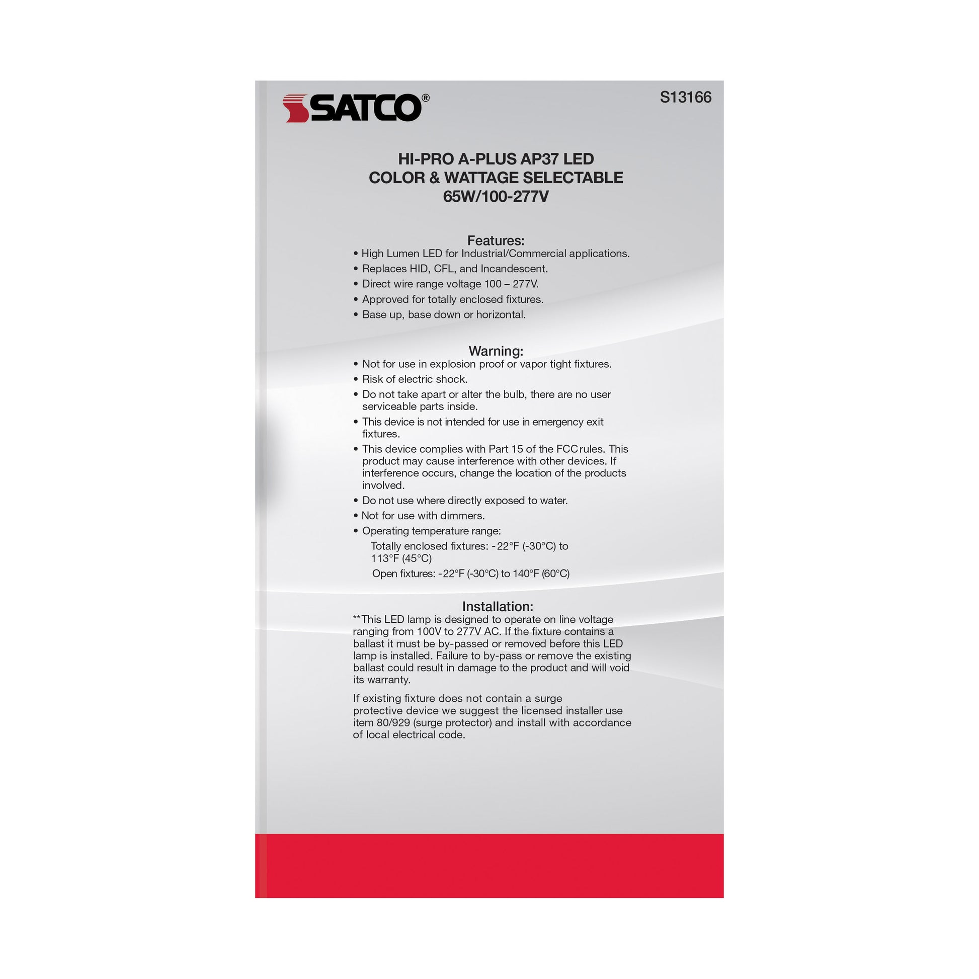 image of 65 Watt - A-Plus 37 - LED - CCT Selectable and Wattage Selectable - Medium base - Type B - Ballast Bypass - ColorQuick Technology - PowerQuick Technology