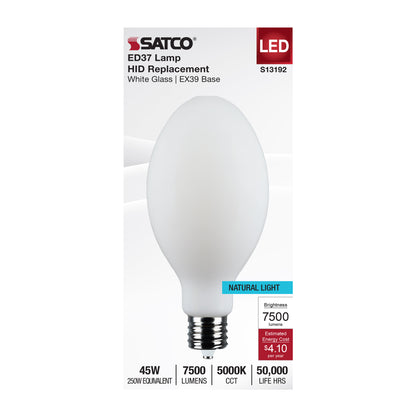 image of 45 Watt LED HID Replacement - ED37 - 5000K - Extended Mogul Base - White - 120-277 Range Voltage