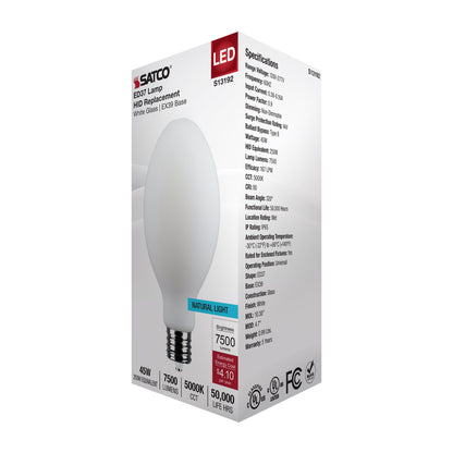 image of 45 Watt LED HID Replacement - ED37 - 5000K - Extended Mogul Base - White - 120-277 Range Voltage
