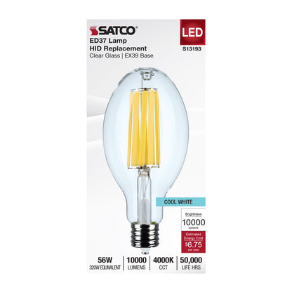 image of 56 Watt LED HID Replacement - ED37 - 4000K - Extended Mogul Base - Clear - 120-277 Range Voltage