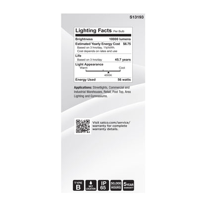 image of 56 Watt LED HID Replacement - ED37 - 4000K - Extended Mogul Base - Clear - 120-277 Range Voltage