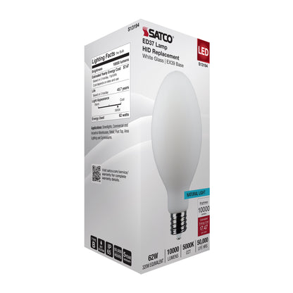 image of 62 Watt LED HID Replacement - ED37 - 5000K - Extended Mogul Base - White - 120-277 Range Voltage