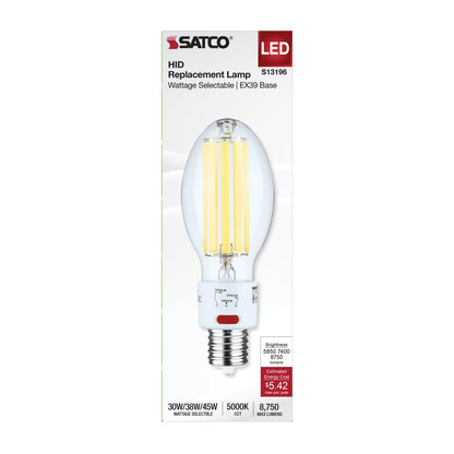 image of 30/38/45 Wattage Selectable LED HID Replacement - ED28 - 5000K - Mogul Extended Base - Clear - 120-277 Range Voltage