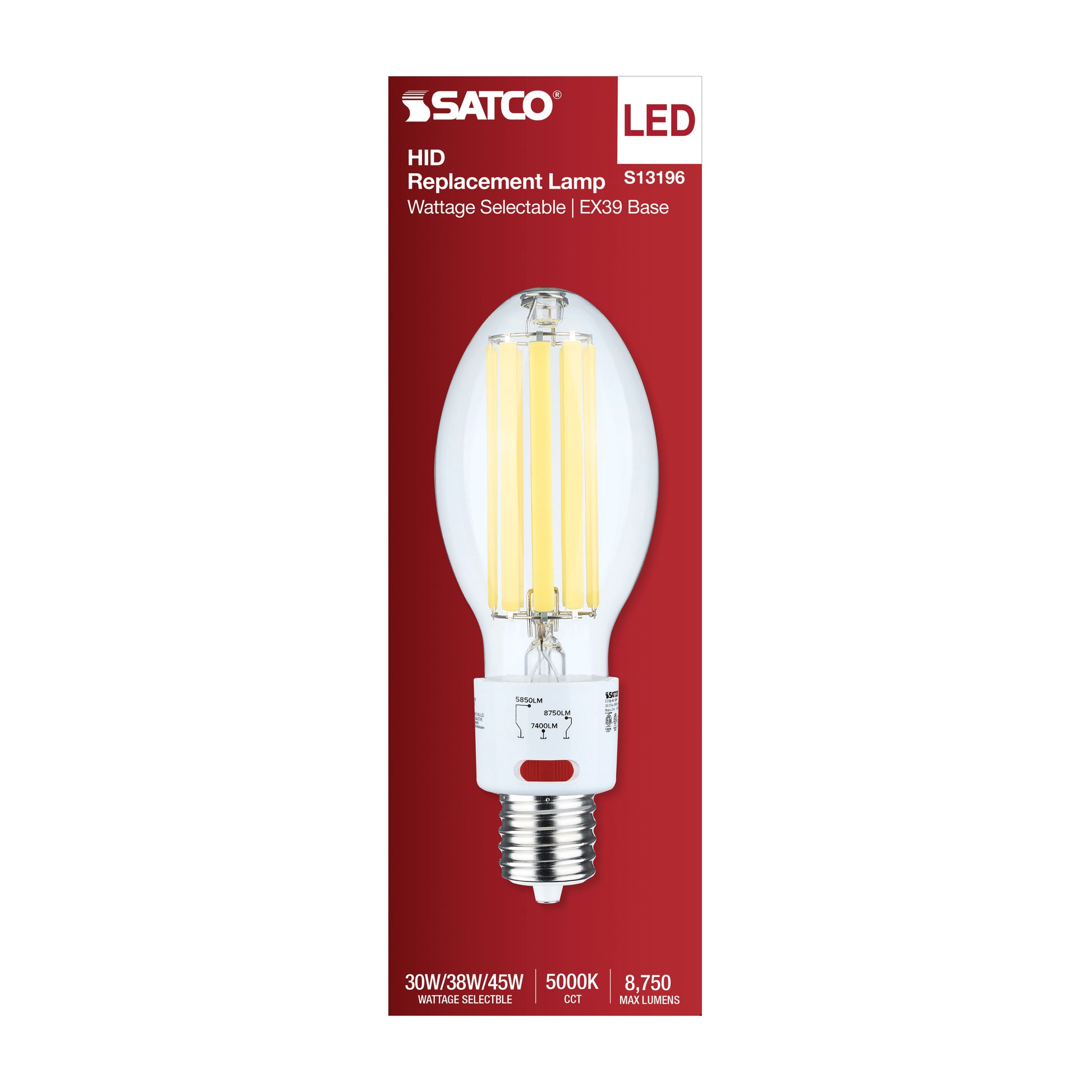 image of 30/38/45 Wattage Selectable LED HID Replacement - ED28 - 5000K - Mogul Extended Base - Clear - 120-277 Range Voltage