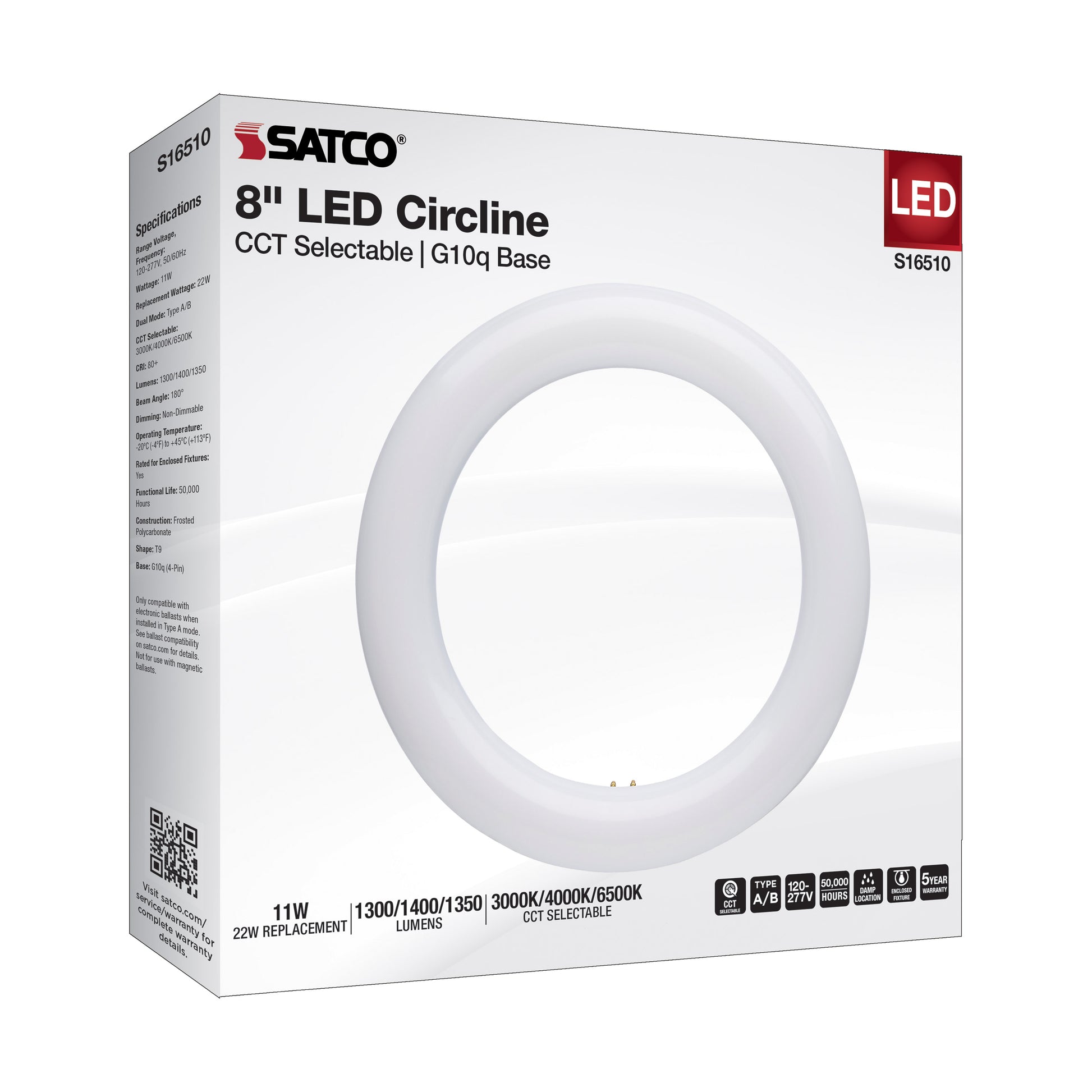 image of LED Circline - 11 Watt - T9 - 3000K/4000K/6500K CCT Selectable - G10q Base - 120-277 Volt