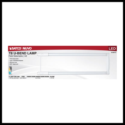 image of 11.5/13/15 Wattage Selectable T8 U-Bend LED - 30K/35K/40K/50K/65K CCT Selectable - 6-Inch - Frost Finish - 120-277 Range Voltage