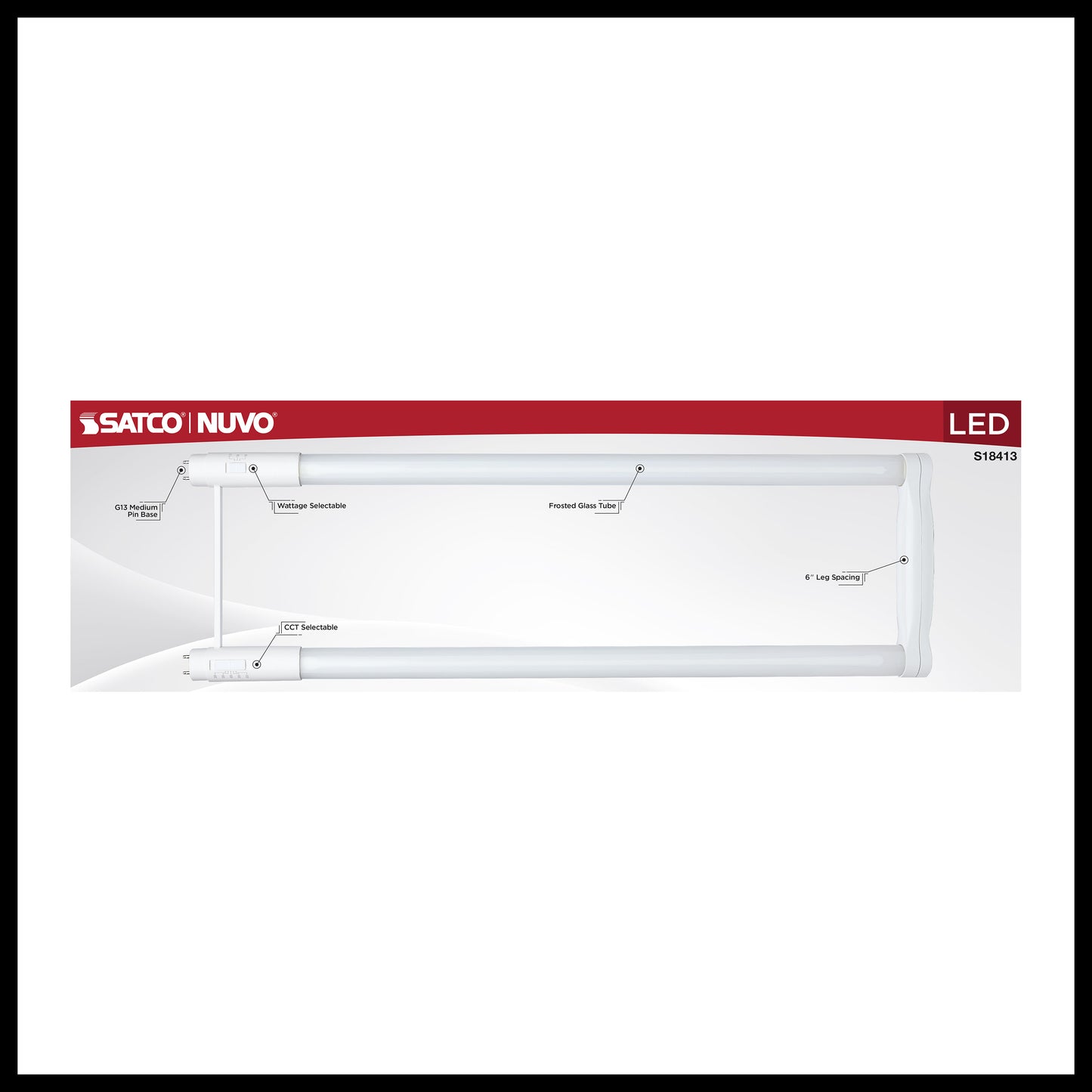 image of 11.5/13/15 Wattage Selectable T8 U-Bend LED - 30K/35K/40K/50K/65K CCT Selectable - 6-Inch - Frost Finish - 120-277 Range Voltage