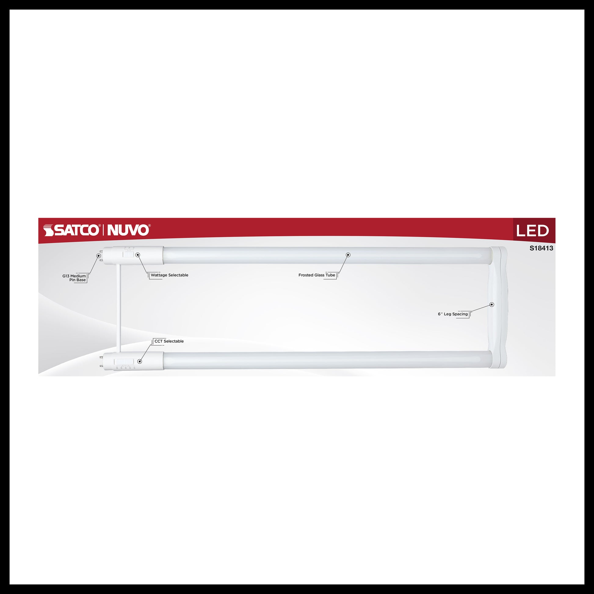 image of 11.5/13/15 Wattage Selectable T8 U-Bend LED - 30K/35K/40K/50K/65K CCT Selectable - 6-Inch - Frost Finish - 120-277 Range Voltage