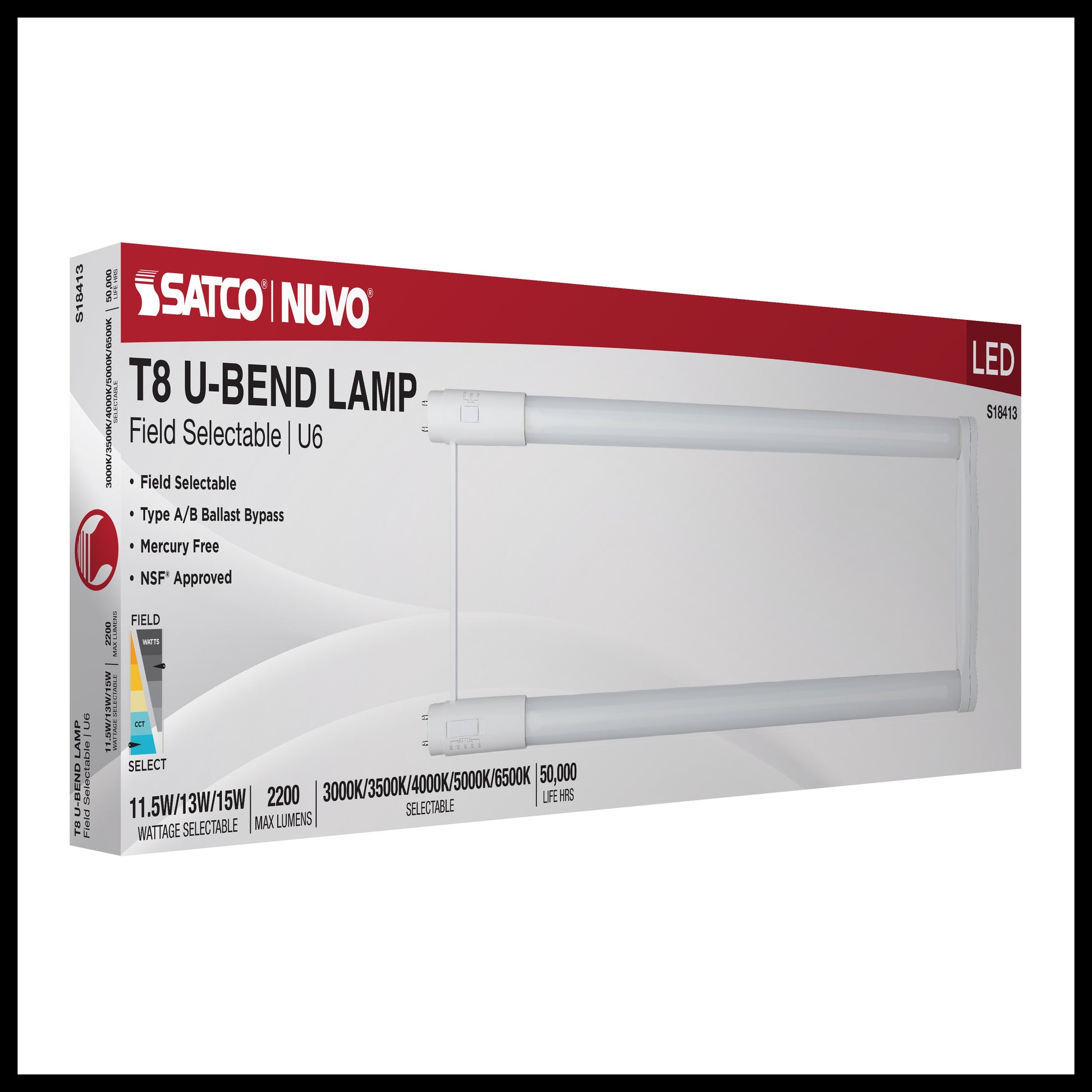 image of 11.5/13/15 Wattage Selectable T8 U-Bend LED - 30K/35K/40K/50K/65K CCT Selectable - 6-Inch - Frost Finish - 120-277 Range Voltage