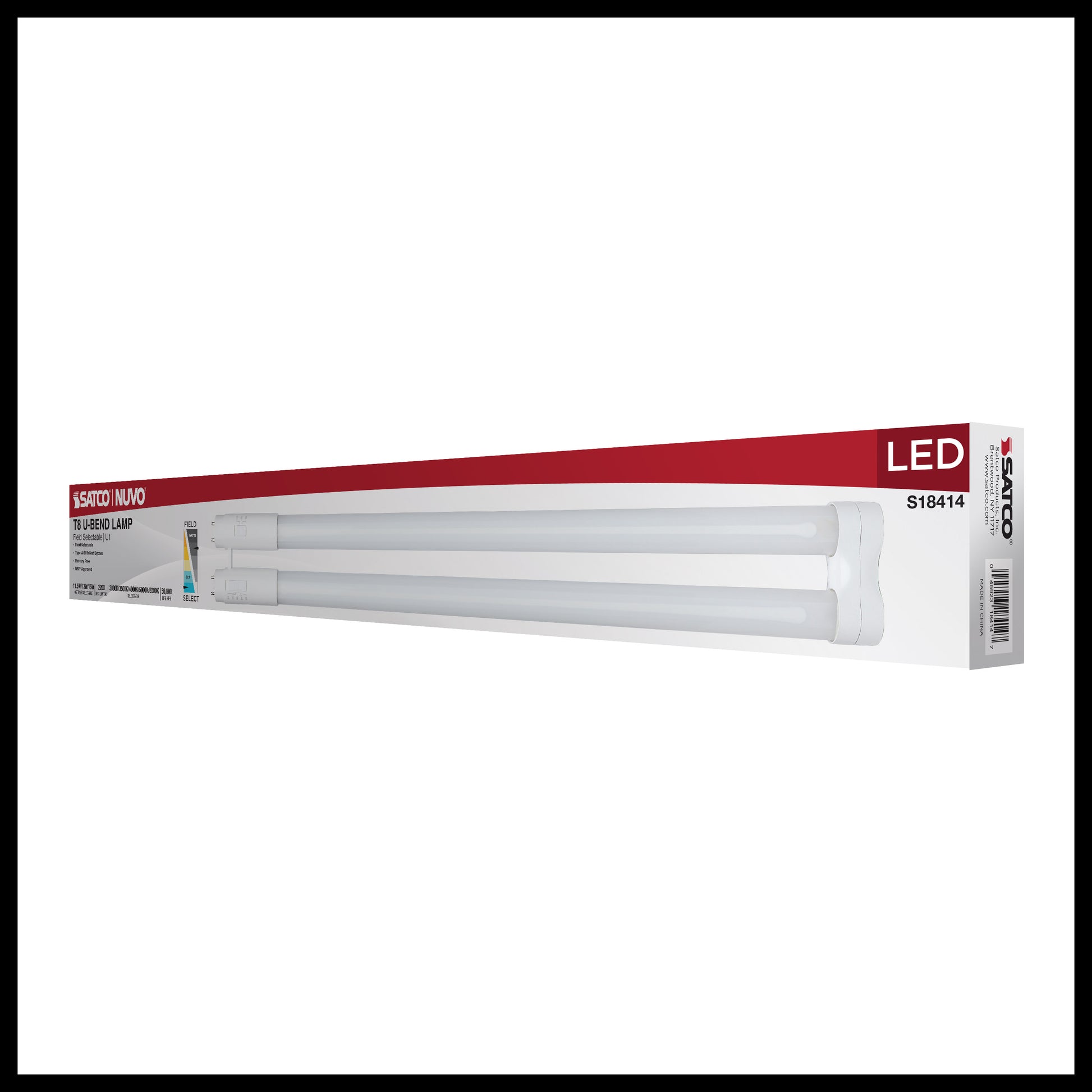 image of 11.5/13/15 Wattage Selectable T8 U-Bend LED - 30K/35K/40K/50K/65K CCT Selectable - 1-Inch - Frost Finish - 120-277 Range Voltage