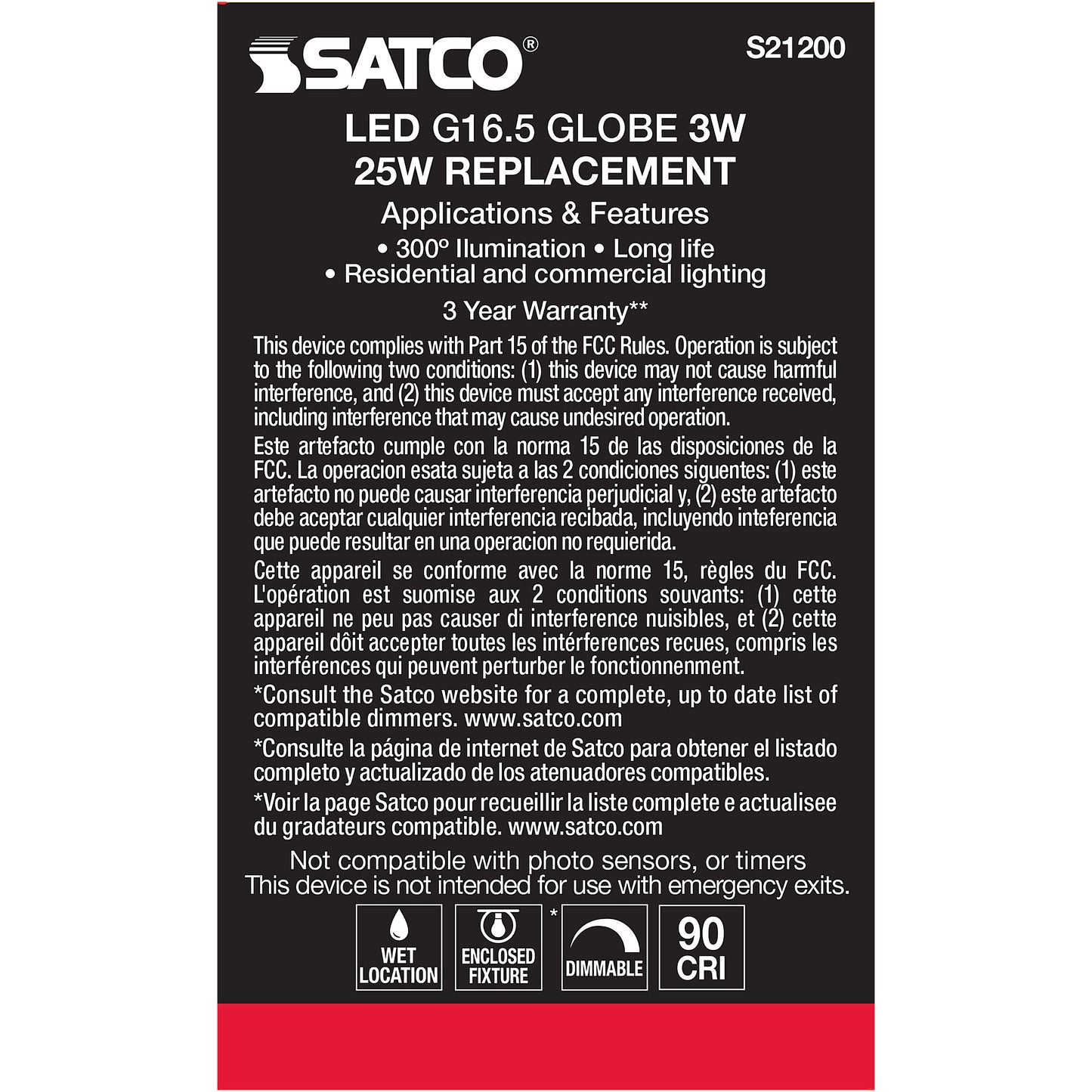 image of 3 Watt G16.5 LED - Clear - Candelabra base - 90 CRI - 2700K - 120 Volt