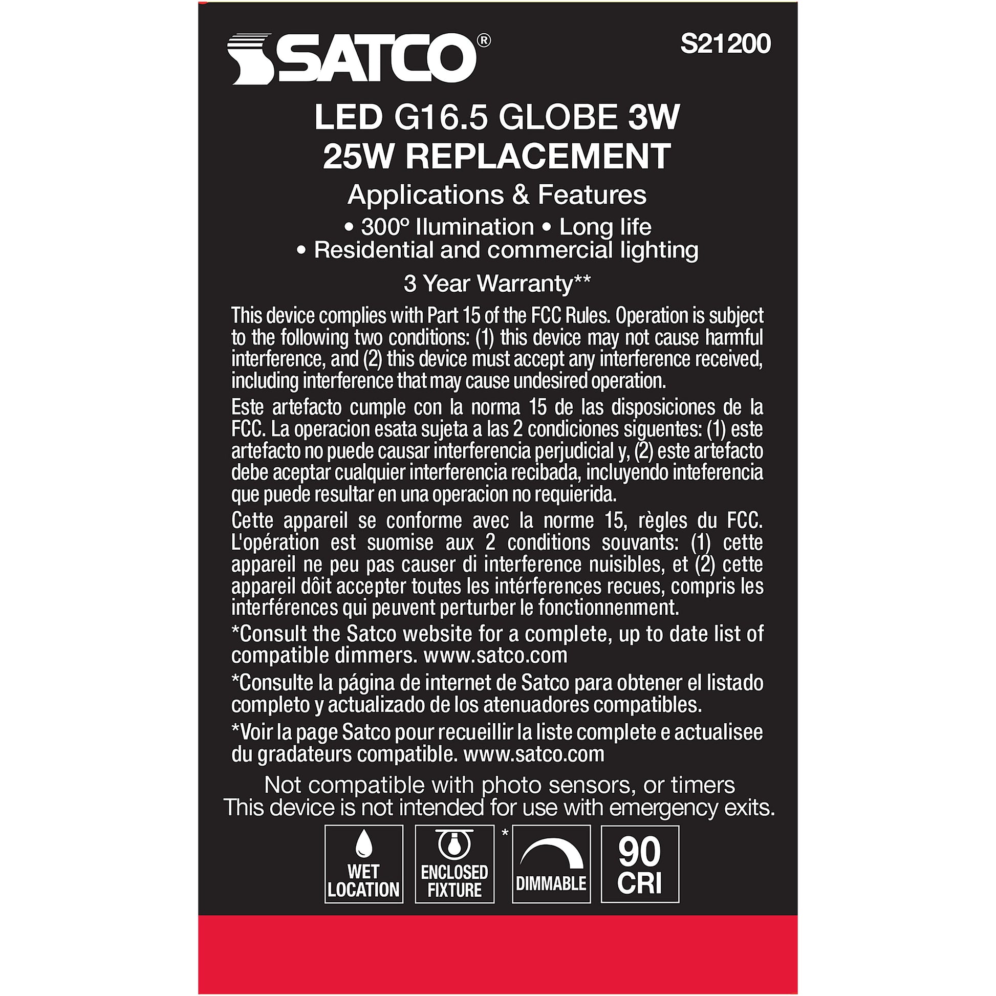 image of 3 Watt G16.5 LED - Clear - Candelabra base - 90 CRI - 2700K - 120 Volt