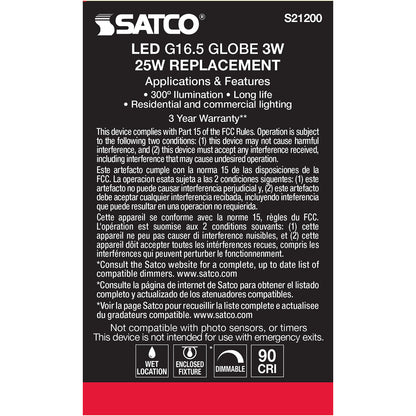 image of 3 Watt G16.5 LED - Clear - Candelabra base - 90 CRI - 2700K - 120 Volt