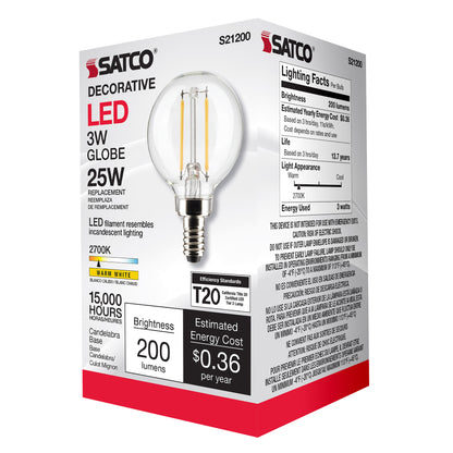 image of 3 Watt G16.5 LED - Clear - Candelabra base - 90 CRI - 2700K - 120 Volt