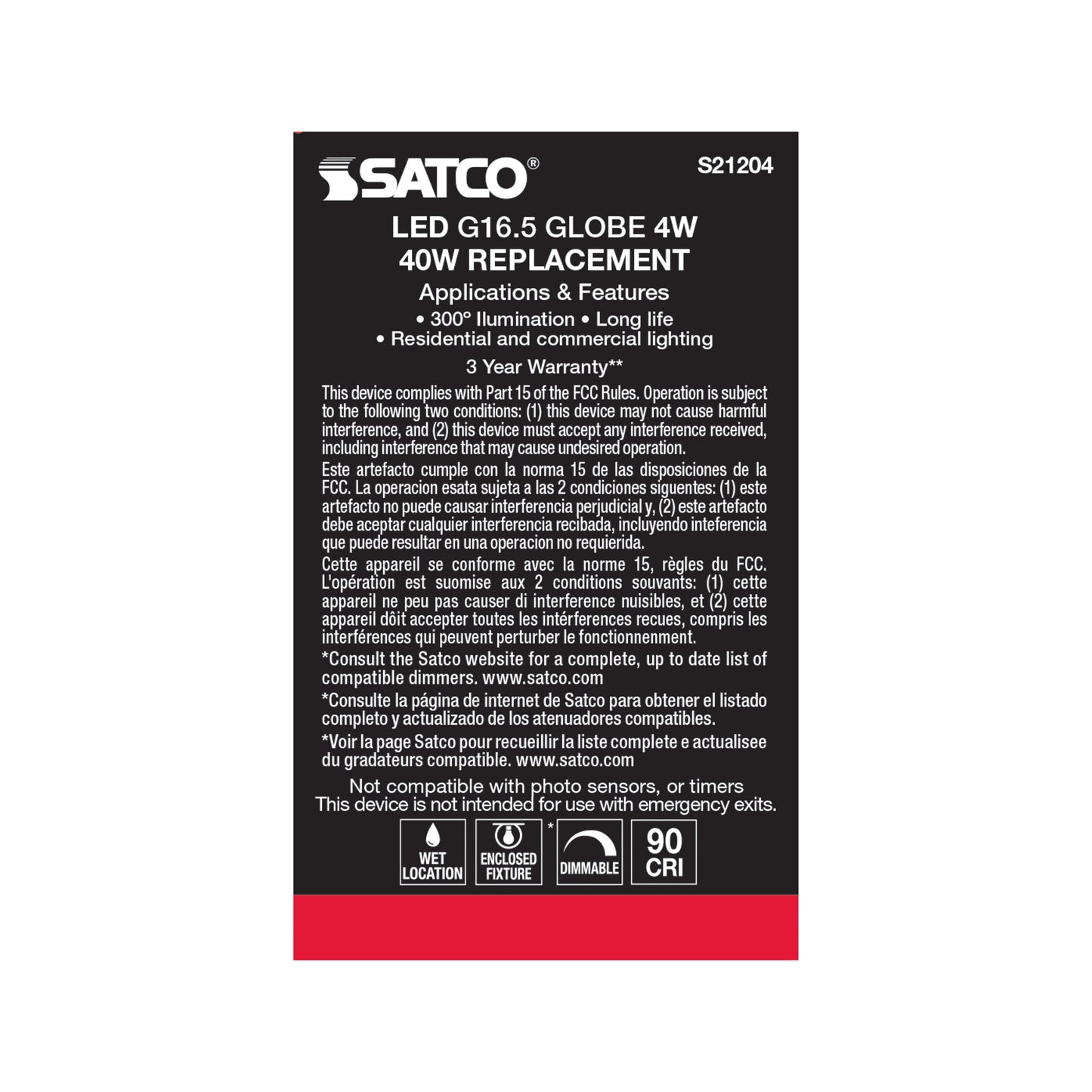 image of 4 Watt G16.5 LED - Clear - Candelabra base - 90 CRI - 2700K - 120 Volt