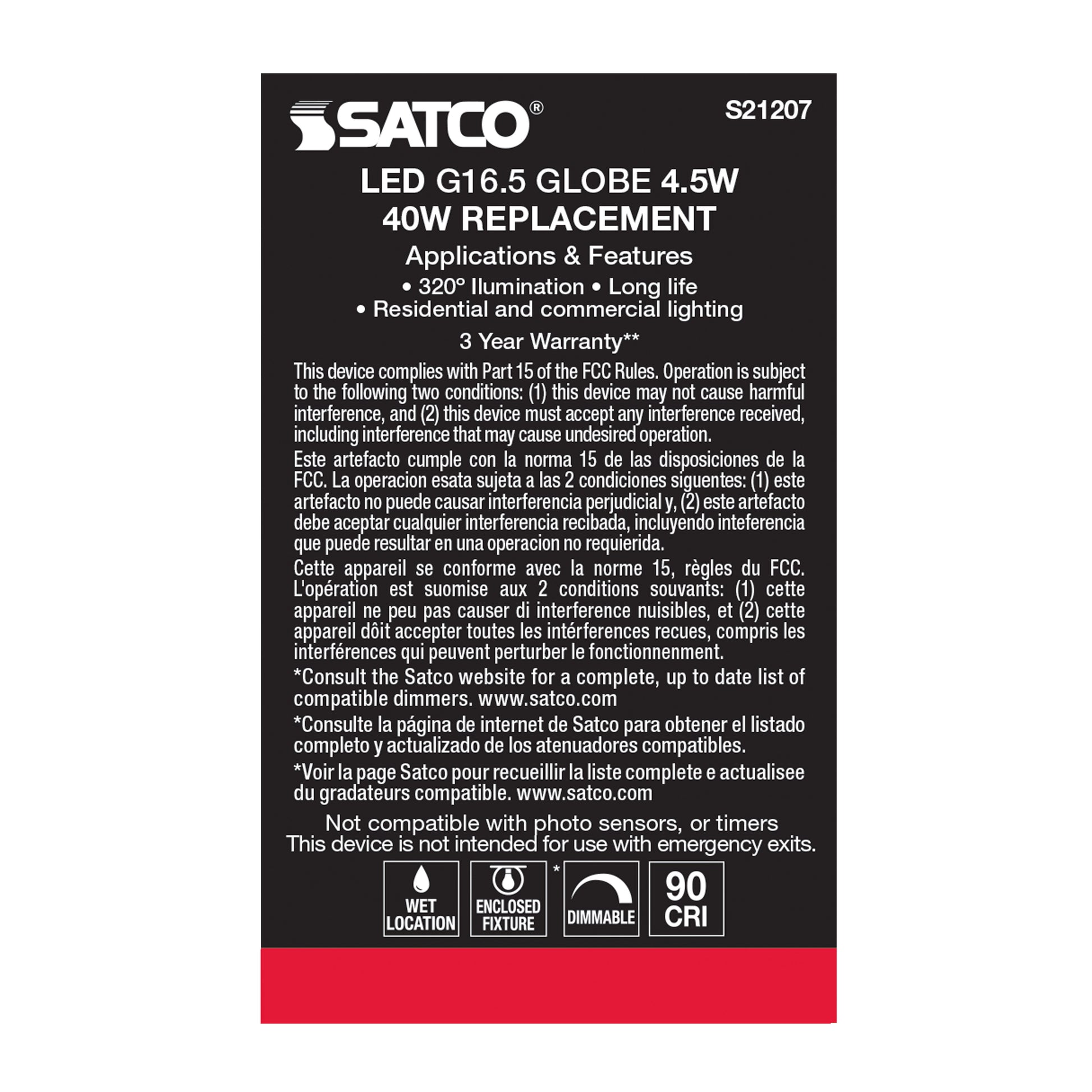 image of 4.5 Watt G16.5 LED - White - Candelabra base - 90 CRI - 2700K - 120 Volt