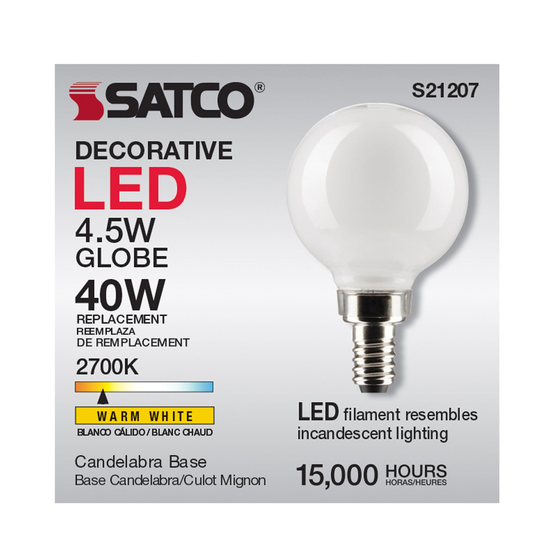 image of 4.5 Watt G16.5 LED - White - Candelabra base - 90 CRI - 2700K - 120 Volt