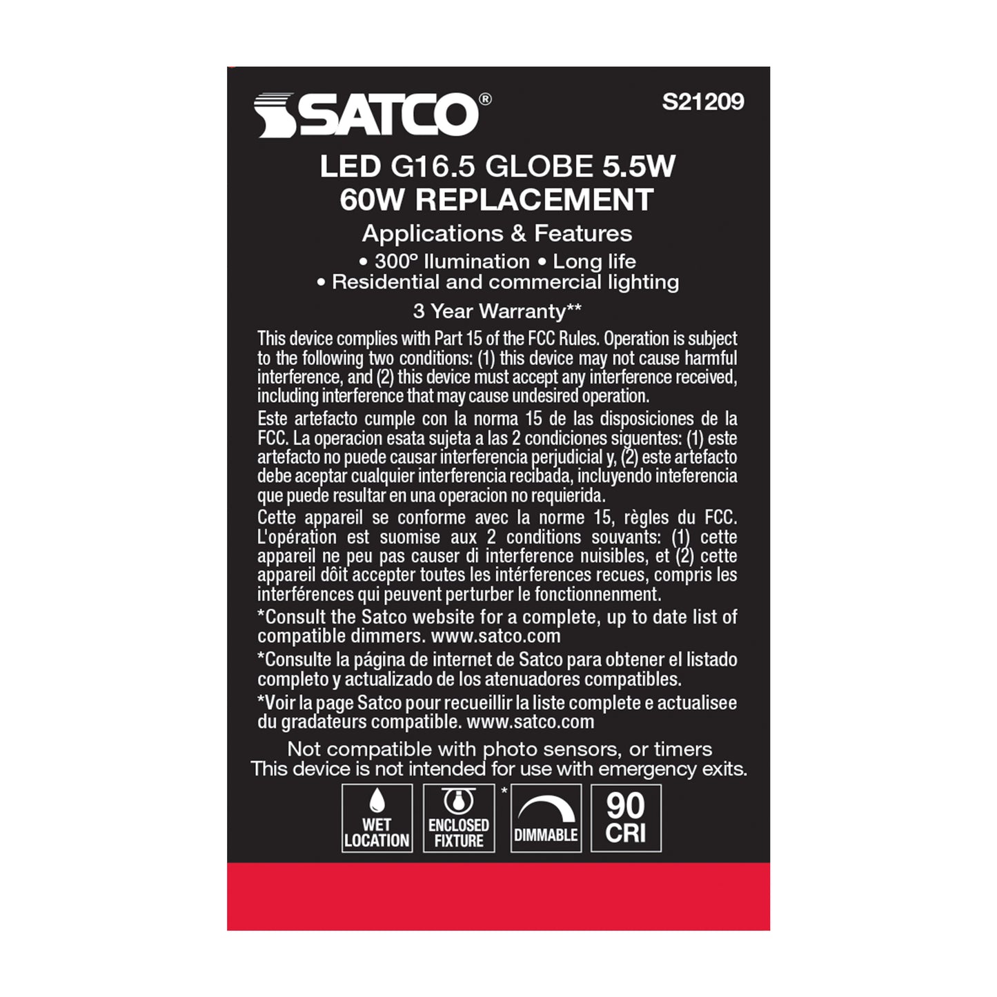 image of 5.5 Watt G16.5 LED - Clear - Candelabra base - 90 CRI - 2700K - 120 Volt