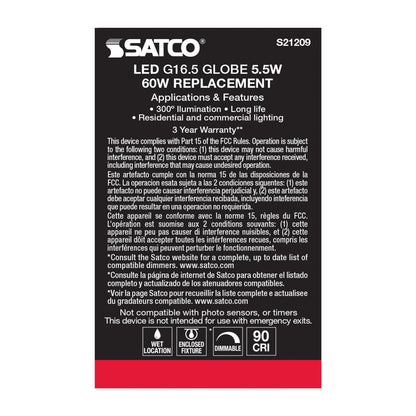 image of 5.5 Watt G16.5 LED - Clear - Candelabra base - 90 CRI - 2700K - 120 Volt