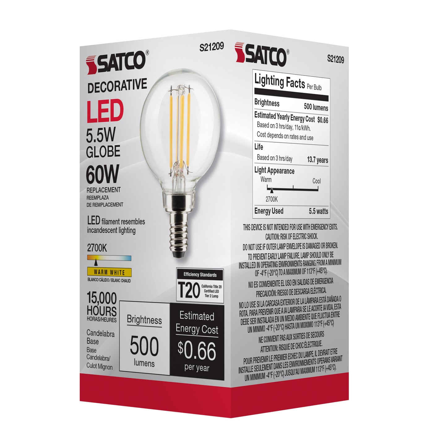 image of 5.5 Watt G16.5 LED - Clear - Candelabra base - 90 CRI - 2700K - 120 Volt