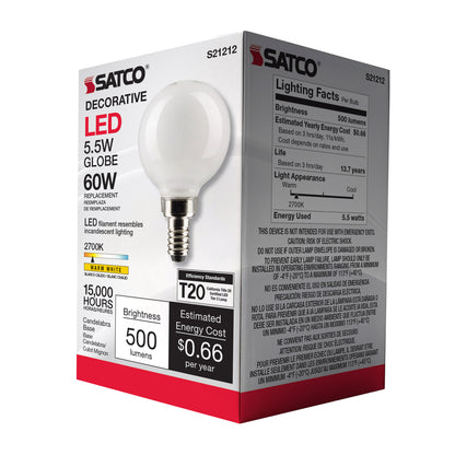 image of 5.5 Watt G16.5 LED - White - Candelabra base - 90 CRI - 2700K - 120 Volt