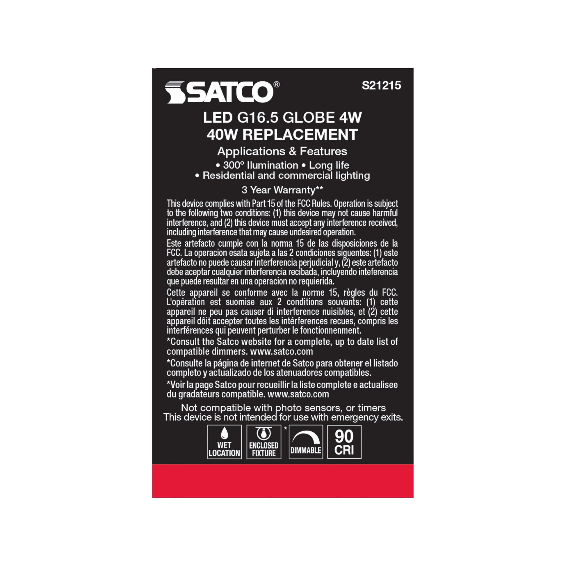 image of 4 Watt G16.5 LED - Clear - Medium base - 90 CRI - 2700K - 120 Volt