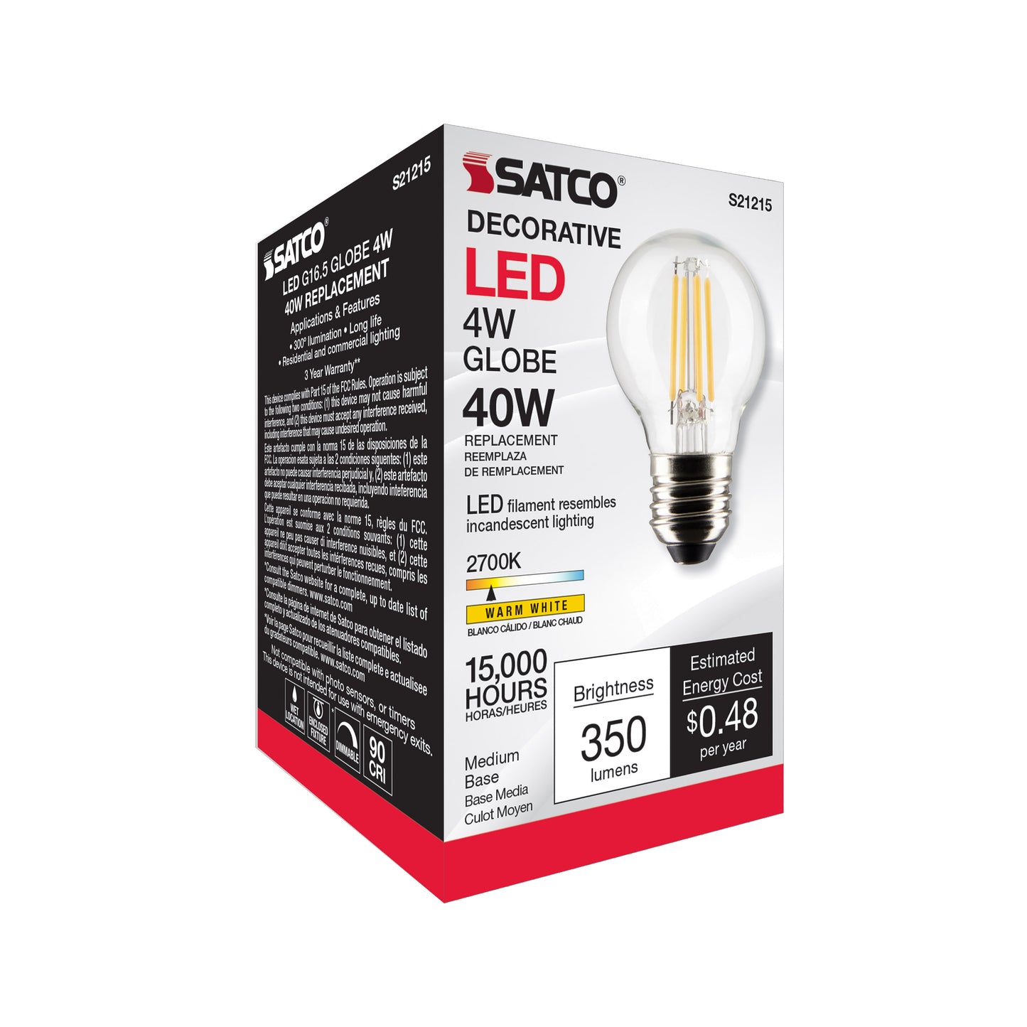 image of 4 Watt G16.5 LED - Clear - Medium base - 90 CRI - 2700K - 120 Volt