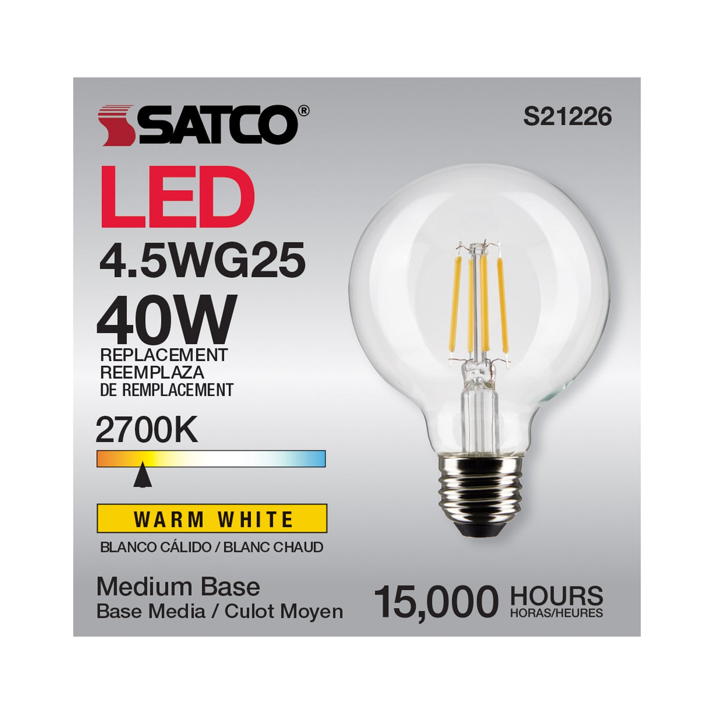 image of 4.5 Watt G25 LED - Clear - Medium base - 90 CRI - 2700K - 120 Volt