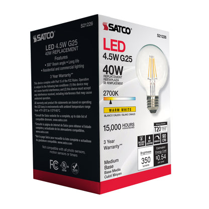 image of 4.5 Watt G25 LED - Clear - Medium base - 90 CRI - 2700K - 120 Volt