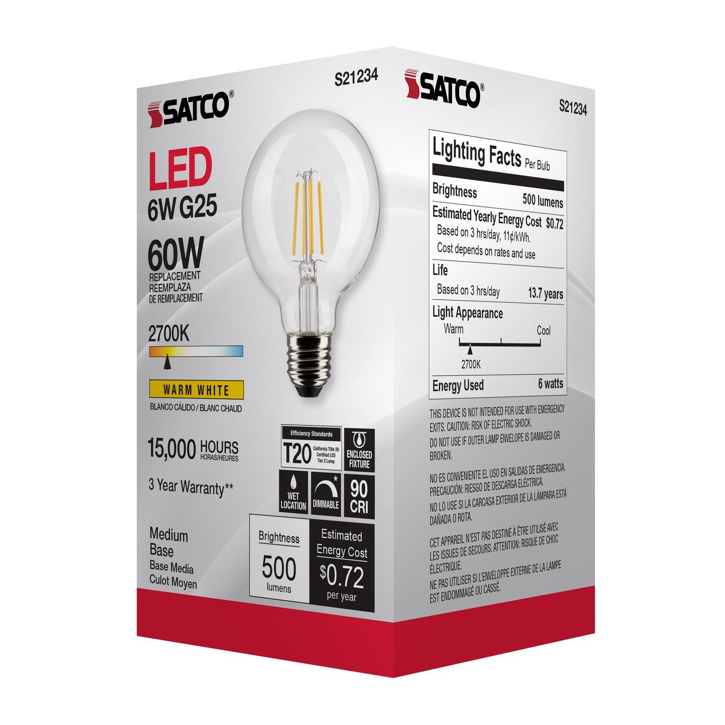 image of 6 Watt G25 LED - Clear - Medium base - 90 CRI - 2700K - 120 Volt