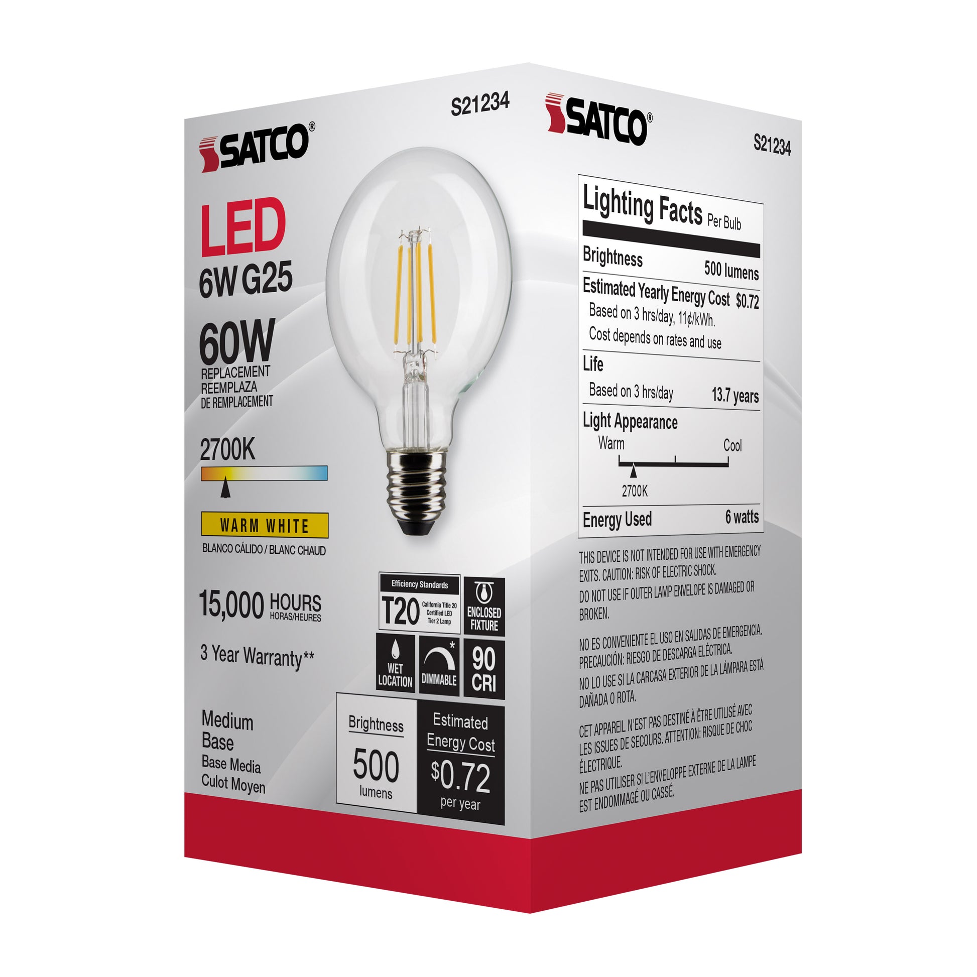 image of 6 Watt G25 LED - Clear - Medium base - 90 CRI - 2700K - 120 Volt