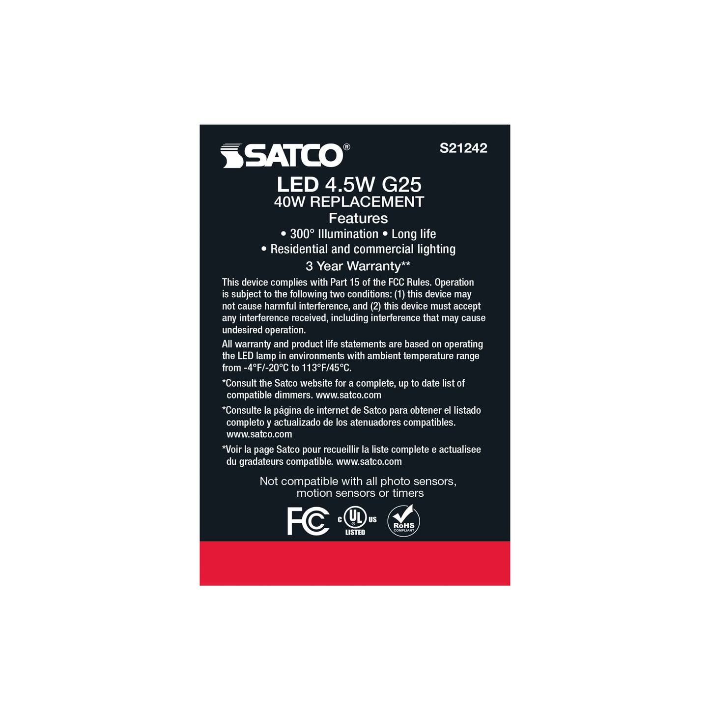 image of 4.5 Watt G25 LED - Clear - Medium base - 90 CRI - 2700K - 120 Volt - 2 Pack