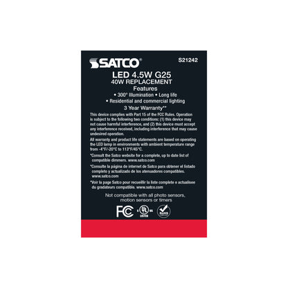 image of 4.5 Watt G25 LED - Clear - Medium base - 90 CRI - 2700K - 120 Volt - 2 Pack