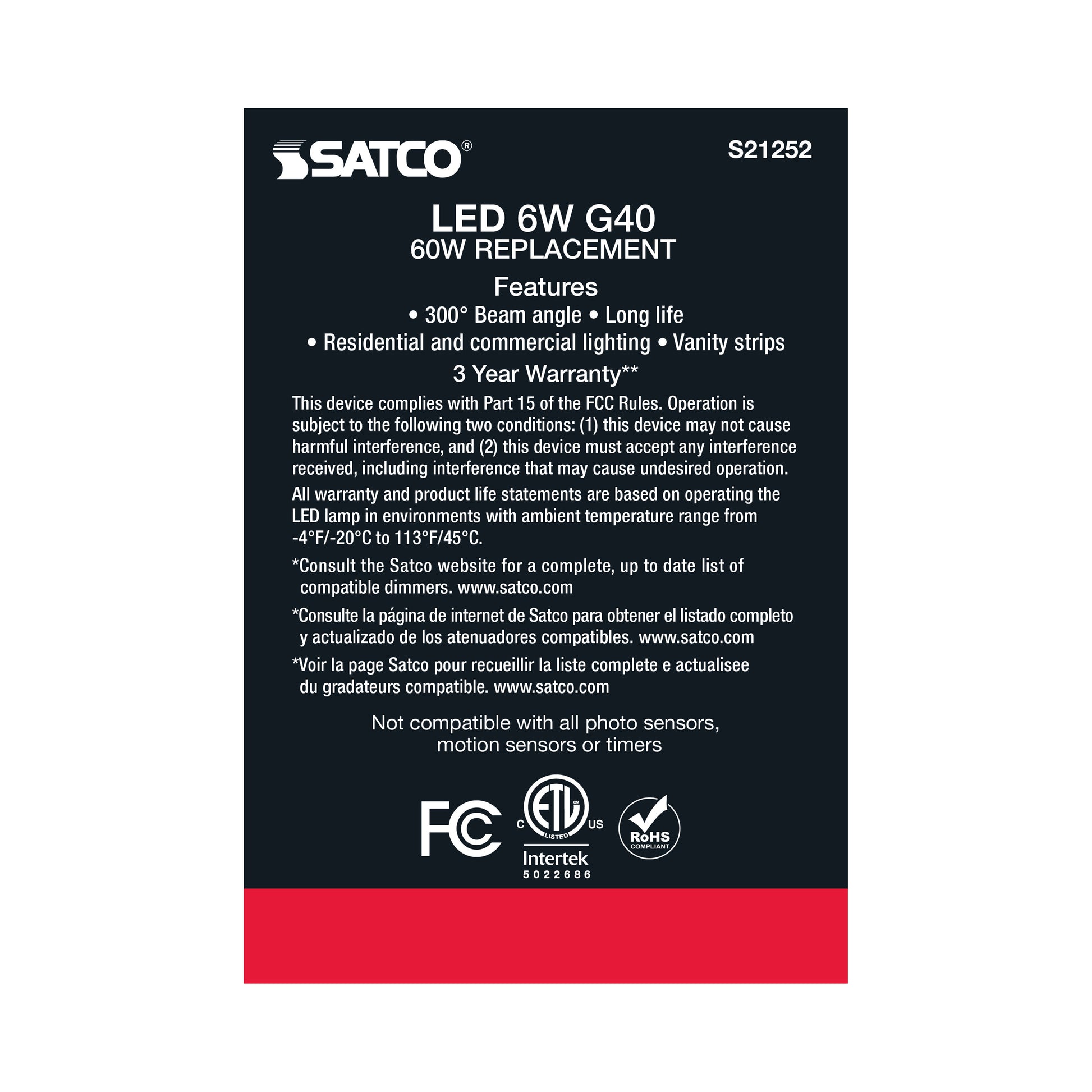 image of 6 Watt G40 LED - Clear - Medium base - 90 CRI - 2700K - 120 Volt