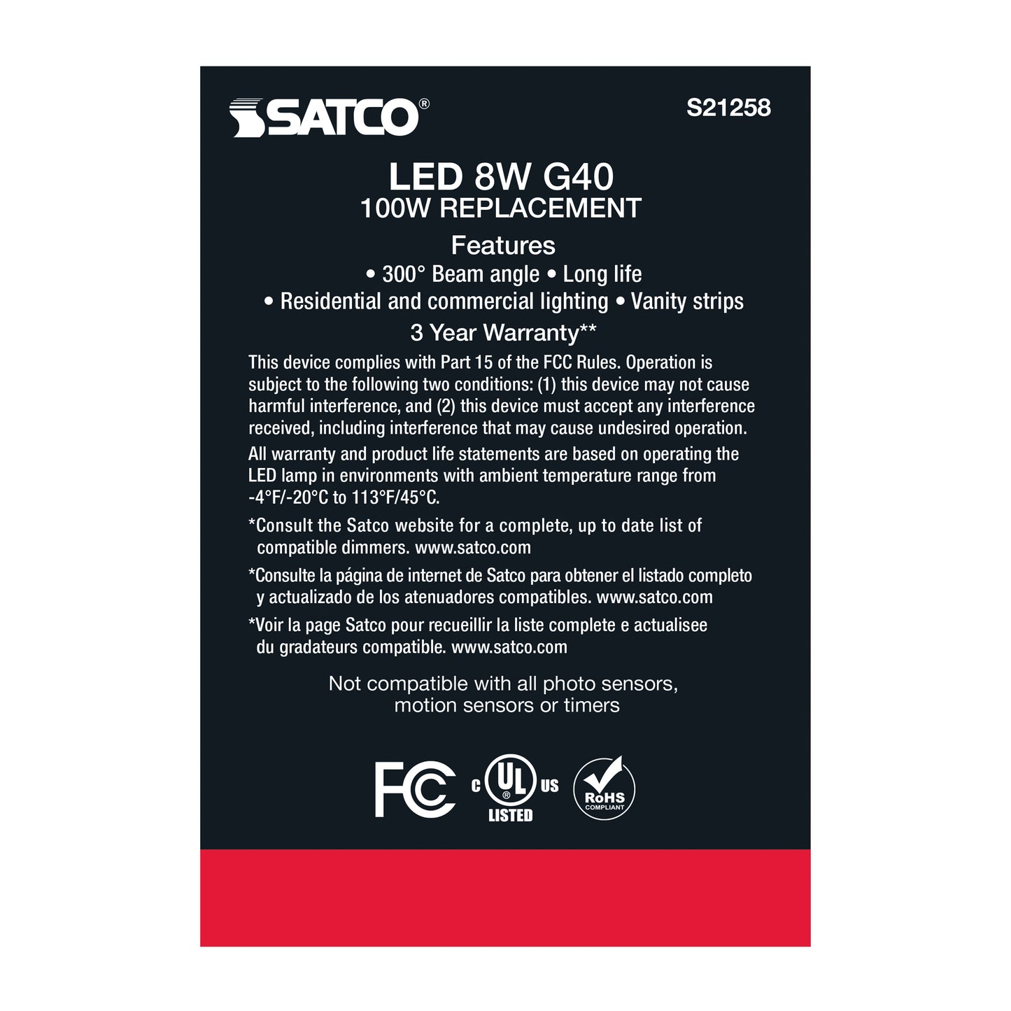 image of 8 Watt G40 LED - Clear - Medium base - 90 CRI - 3000K - 120 Volt