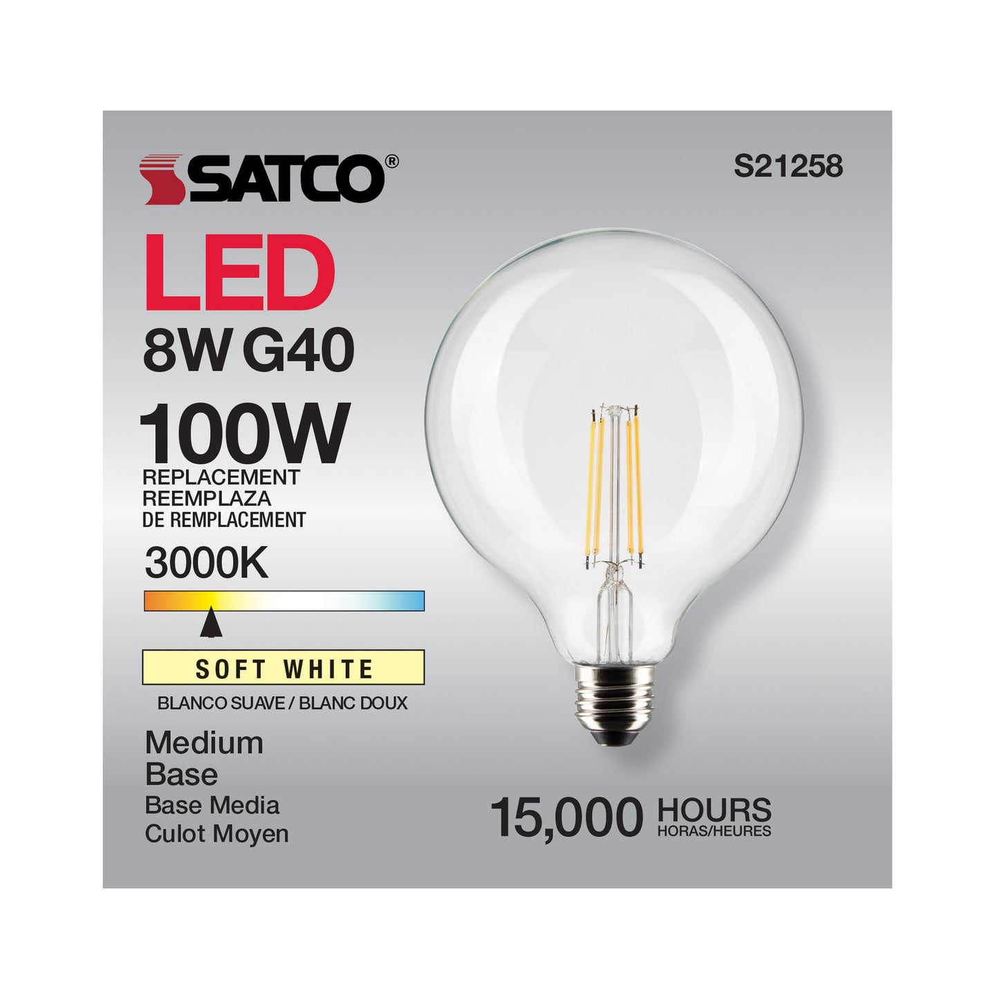 image of 8 Watt G40 LED - Clear - Medium base - 90 CRI - 3000K - 120 Volt