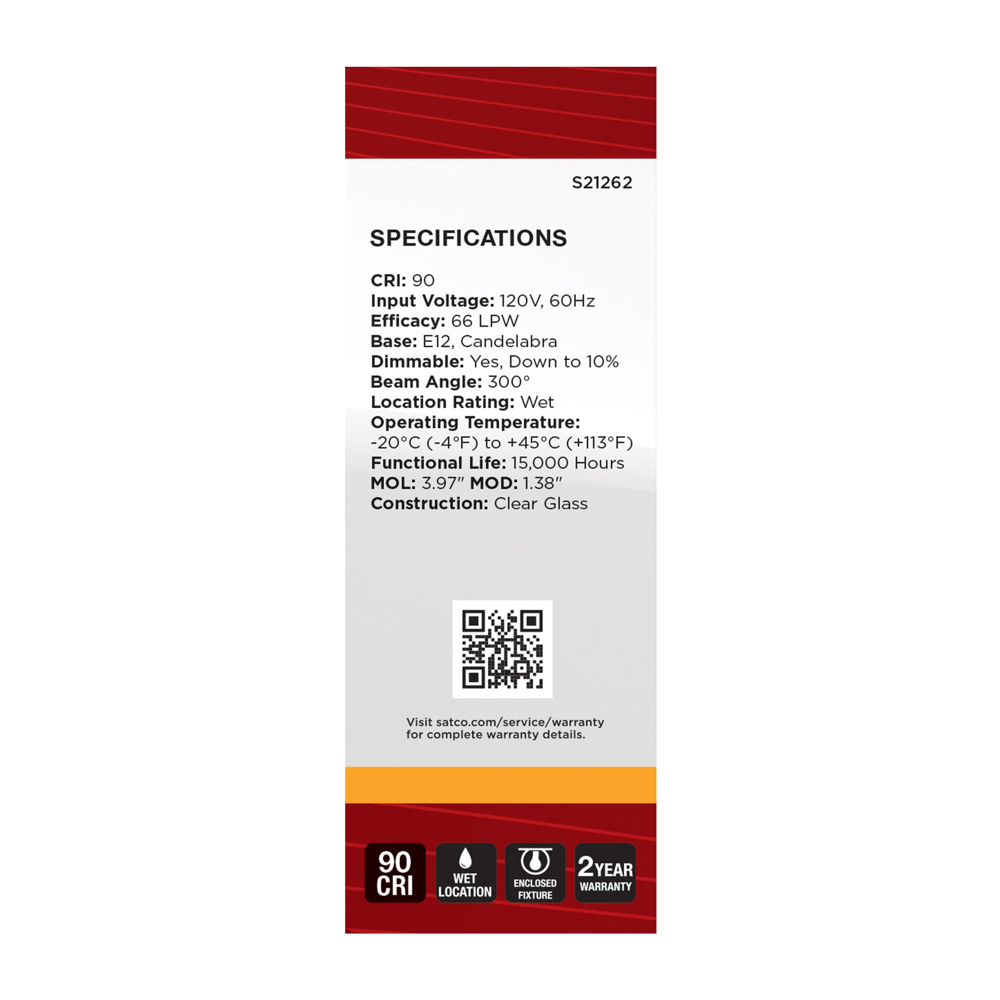 image of 3 Watt B11 LED - Clear - Candelabra base - 90 CRI - 2700K - 120 Volt