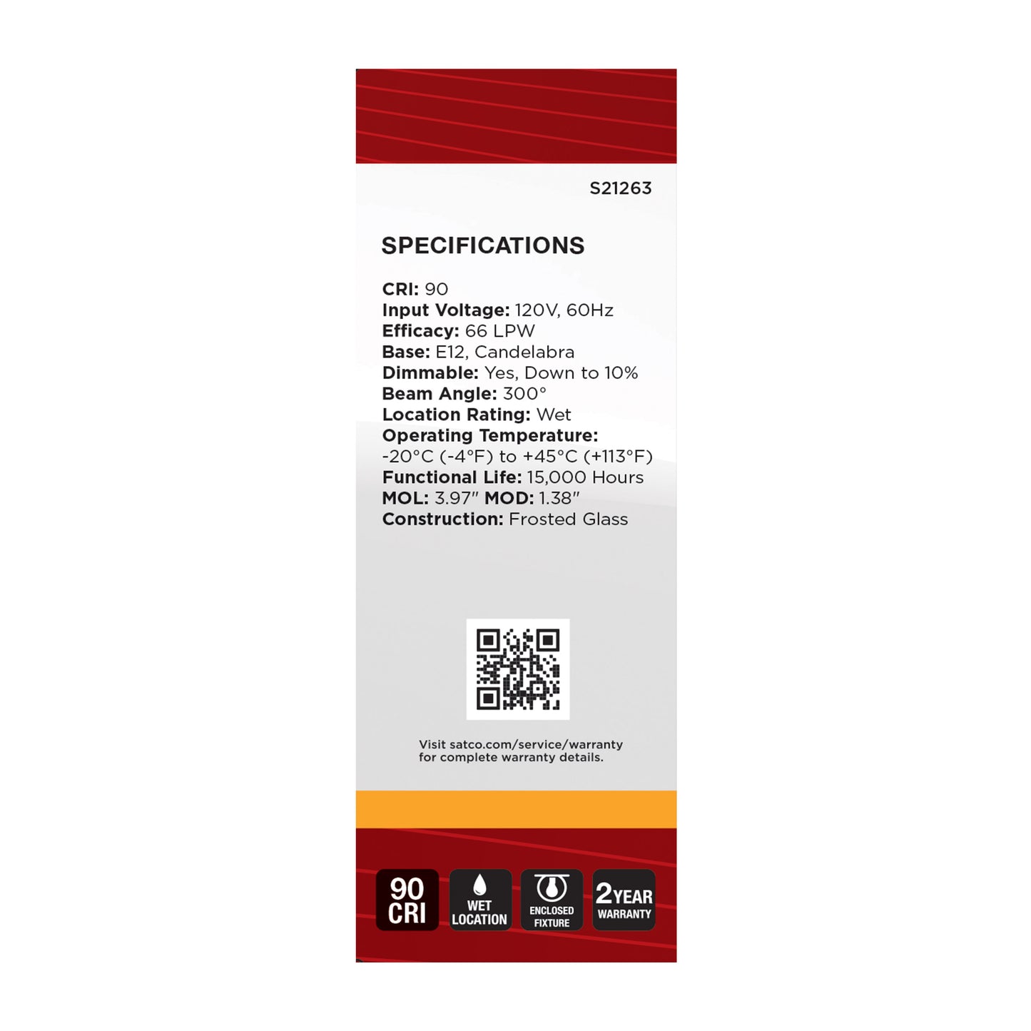 image of 3 Watt B11 LED - Frost - Candelabra base - 90 CRI - 2700K - 120 Volt