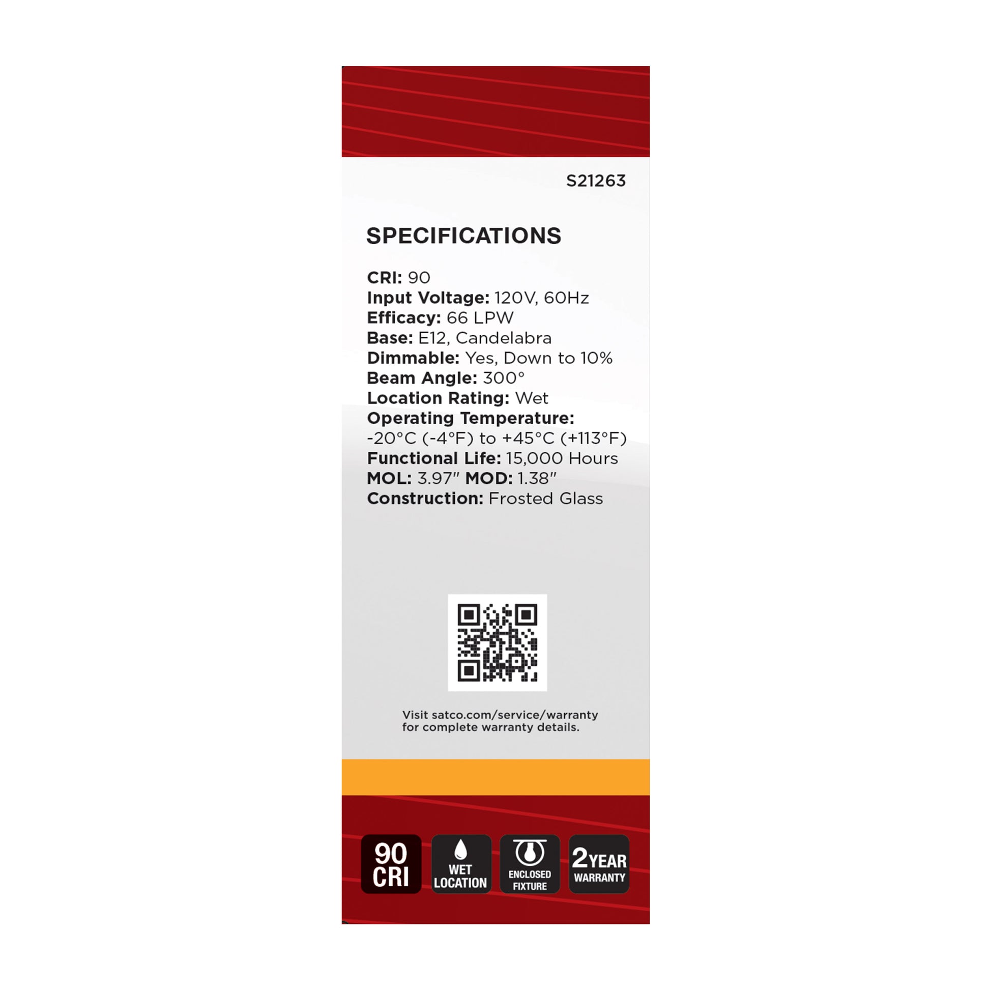 image of 3 Watt B11 LED - Frost - Candelabra base - 90 CRI - 2700K - 120 Volt