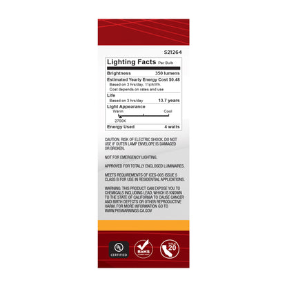 image of 4 Watt B11 LED - Clear - Candelabra base - 90 CRI - 2700K - 120 Volt