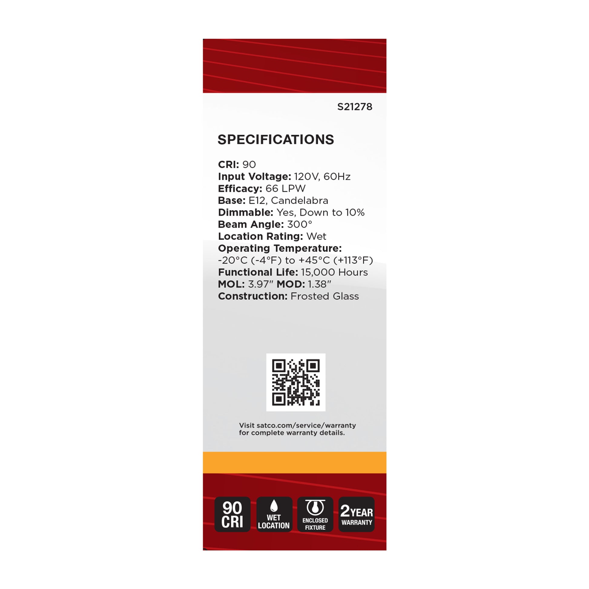 image of 5.5 Watt B11 LED - Frost - Candelabra base - 90 CRI - 2700K - 120 Volt