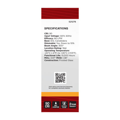 image of 5.5 Watt B11 LED - Frost - Candelabra base - 90 CRI - 2700K - 120 Volt