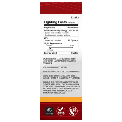 image of 3 Watt B11 LED - Clear - Medium base - 90 CRI - 2700K - 120 Volt