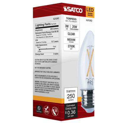 image of 3 Watt B11 LED - Clear - Medium base - 90 CRI - 2700K - 120 Volt