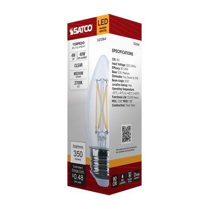 image of 4 Watt B11 LED - Clear - Medium base - 90 CRI - 2700K - 120 Volt