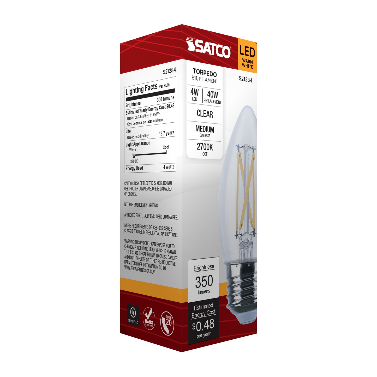 image of 4 Watt B11 LED - Clear - Medium base - 90 CRI - 2700K - 120 Volt