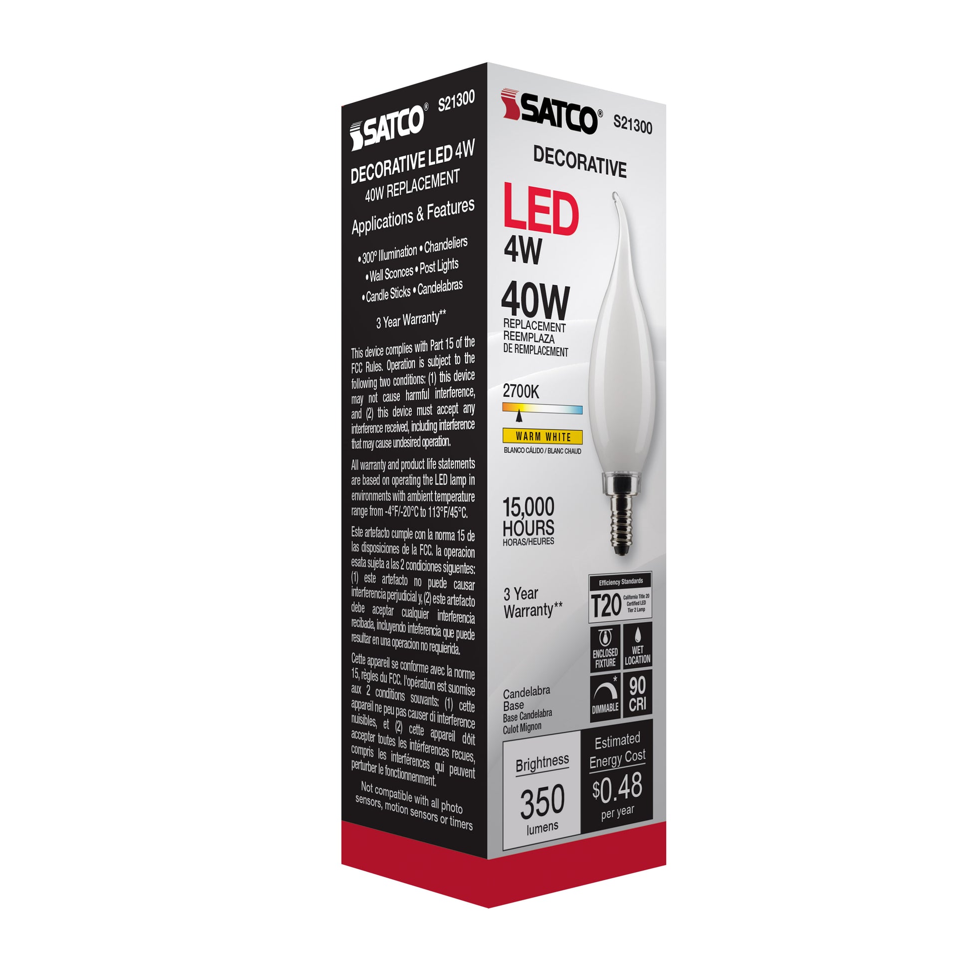 image of 4 Watt CA10 LED - Frost - Candelabra base - 90 CRI - 2700K - 120 Volt