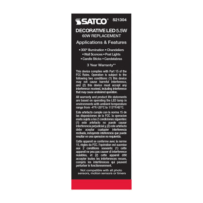 image of 5.5 Watt CA10 LED - Clear - Candelabra base - 90 CRI - 2700K - 120 Volt